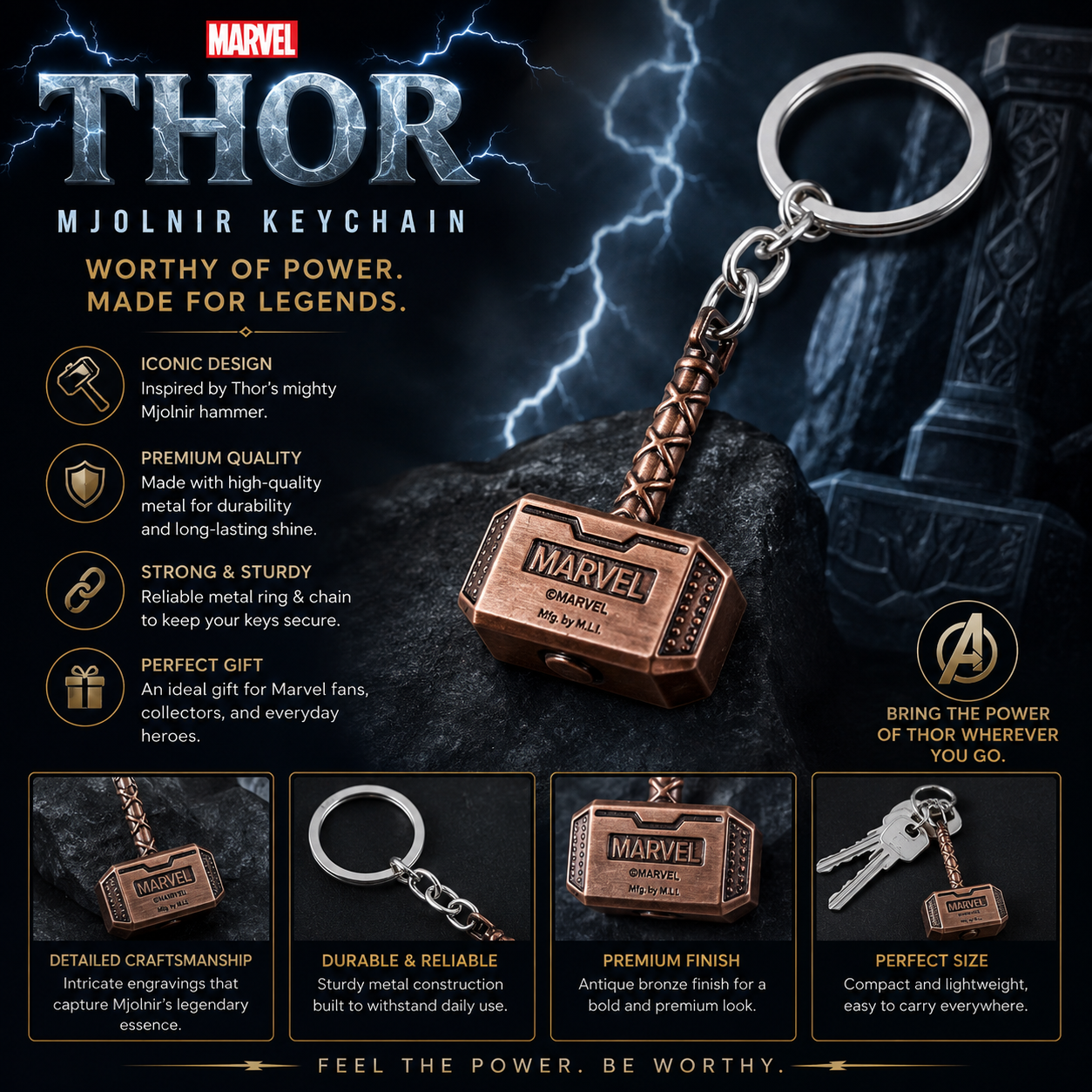 Legendary Thor Hammer Metal Keychain