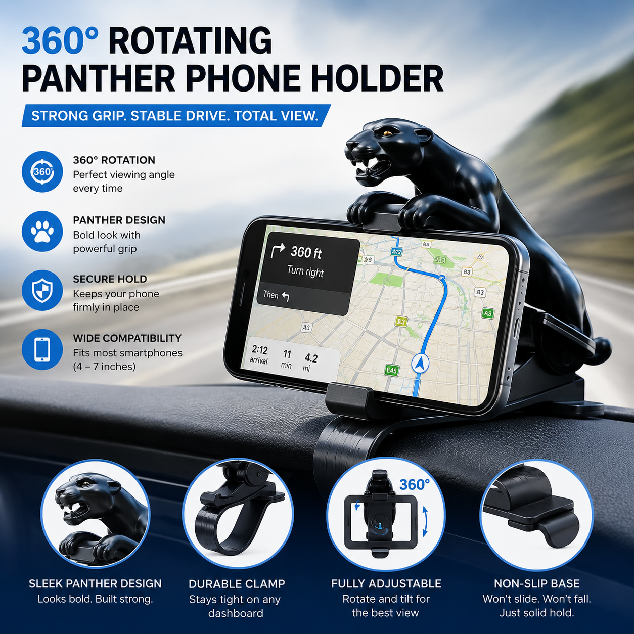 Panther 360° Rotating Car Mobile Holder