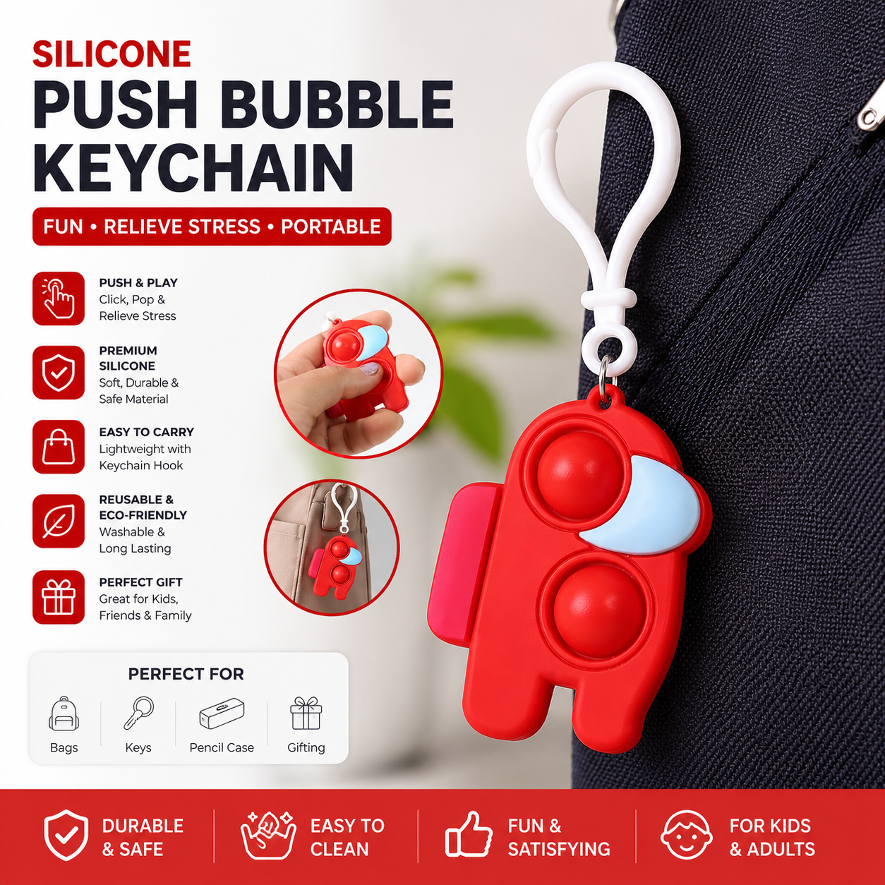 Among Us Pop-It Fidget Keychain.