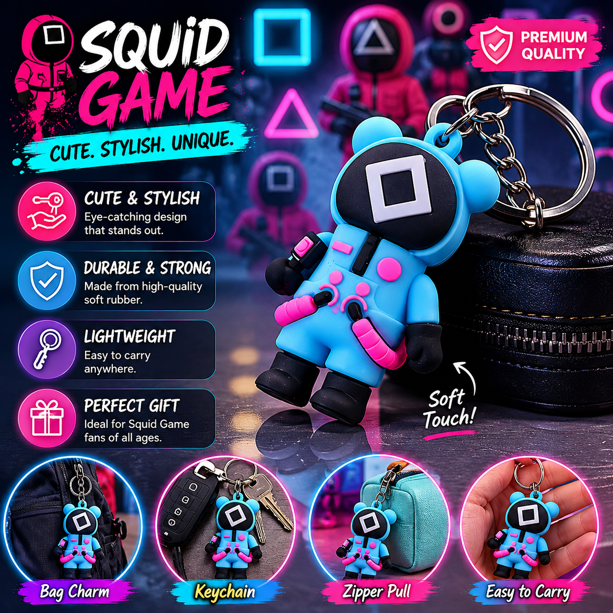 Squid Game Soft Silicone Keychain.