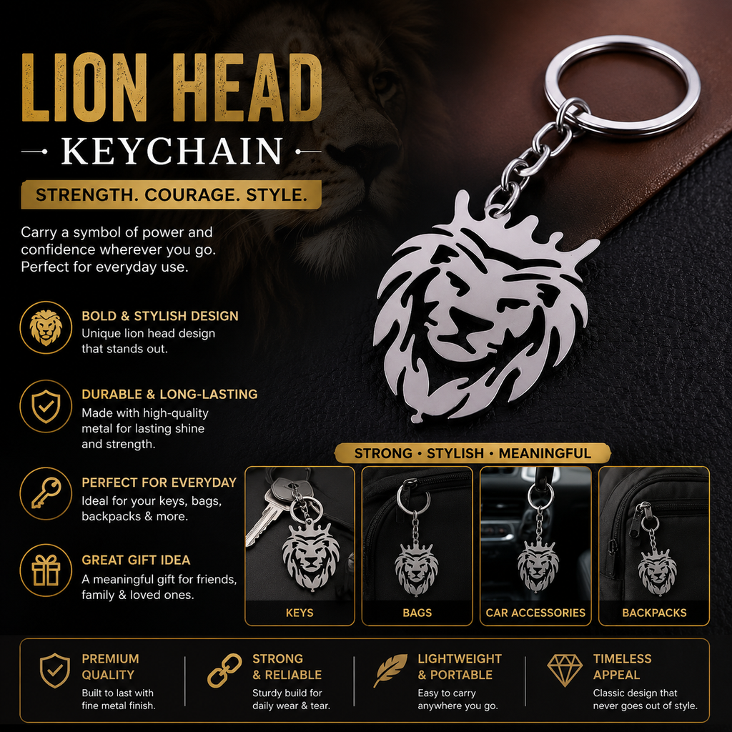 Stylish Metal Lion Head Keychain