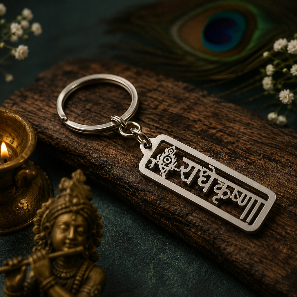 Radhe Krishna Engraved Metal Keychain