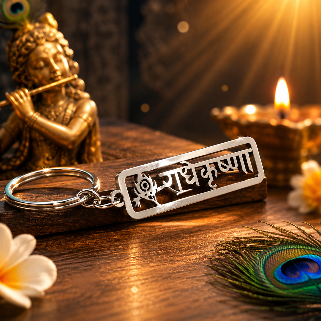 Radhe Krishna Engraved Metal Keychain