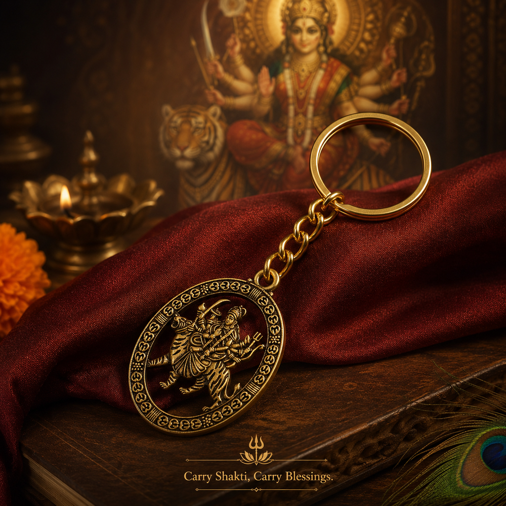 Premium Golden Metal Durga Maa Keychain