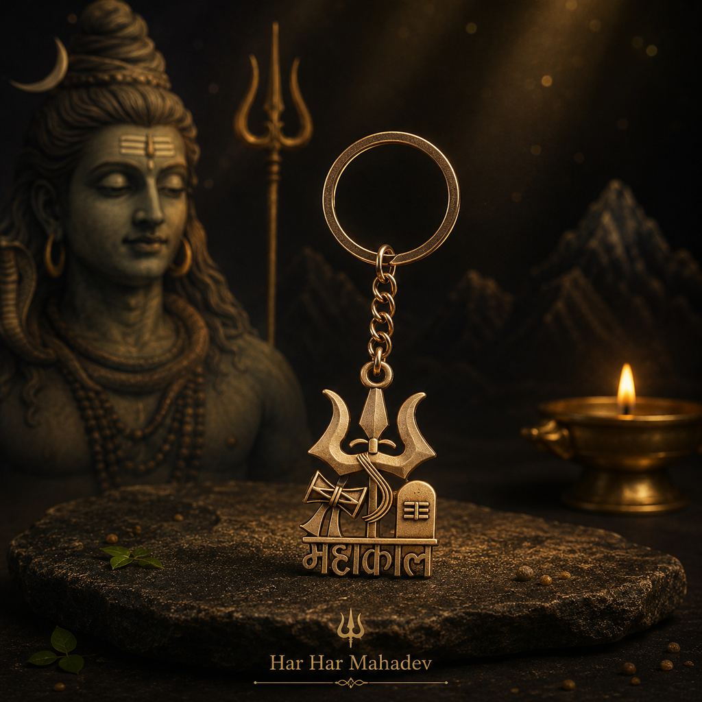 Premium Metal Mahakal Keychain with Trishul, Damru & Shivling