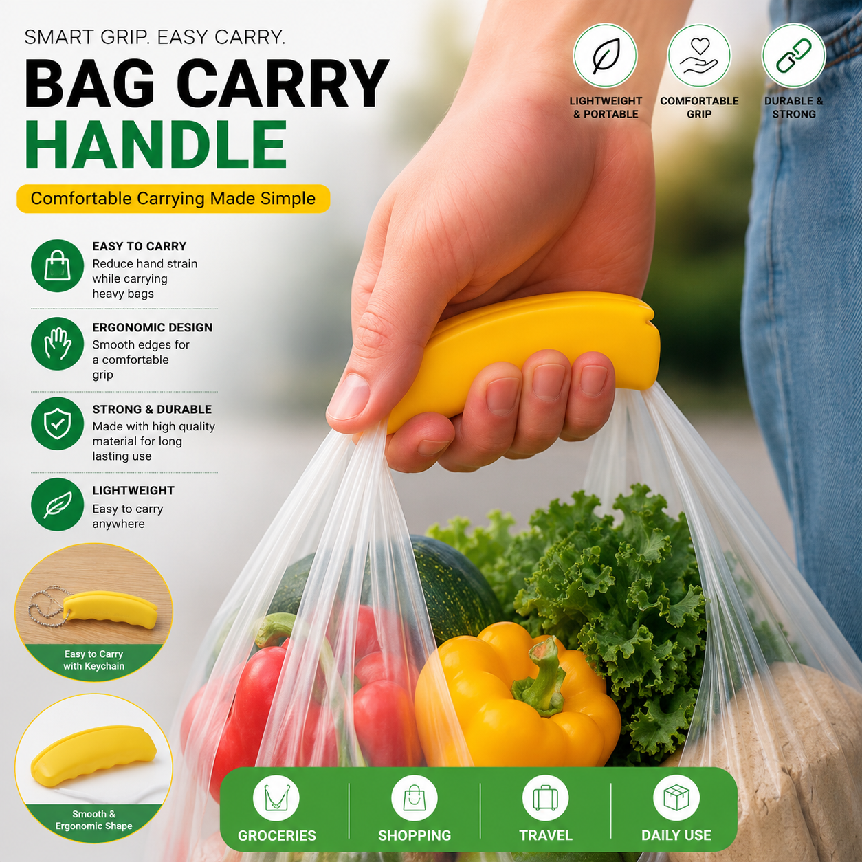 Portable Silicone Grocery Bag Holder & Keychain