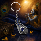 Premium Peacock Feather Metal Keychain with Blue Stone Accent