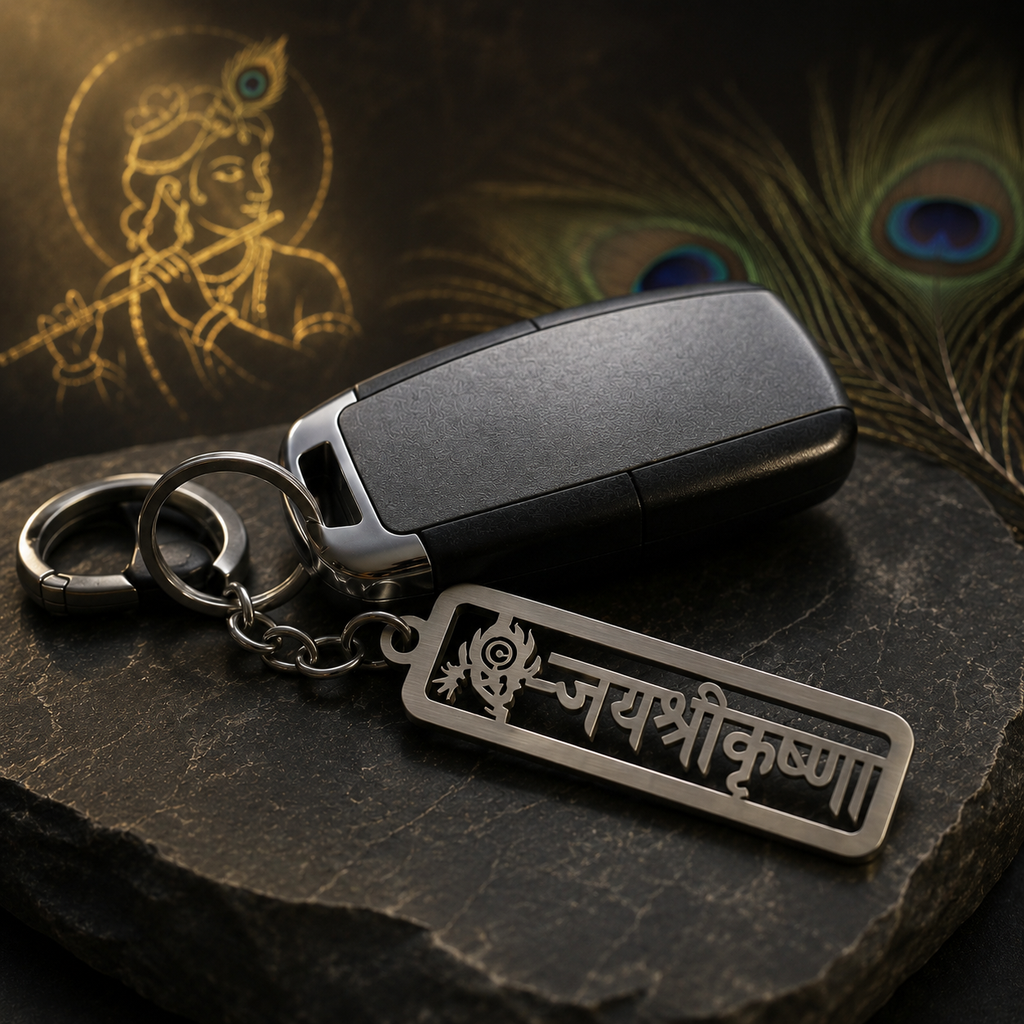 Jay Shri Krishna Engraved Metal Keychain