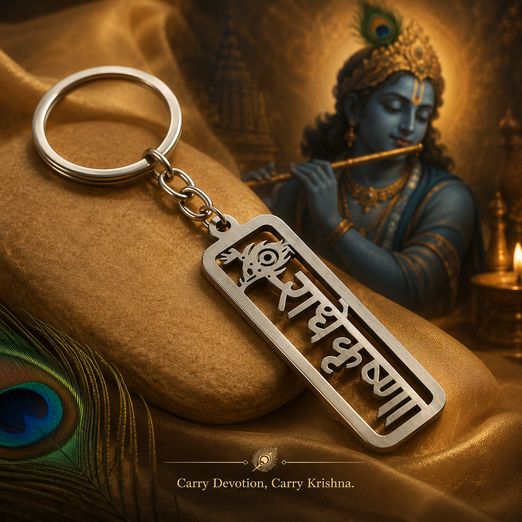 Radhe Krishna Engraved Metal Keychain