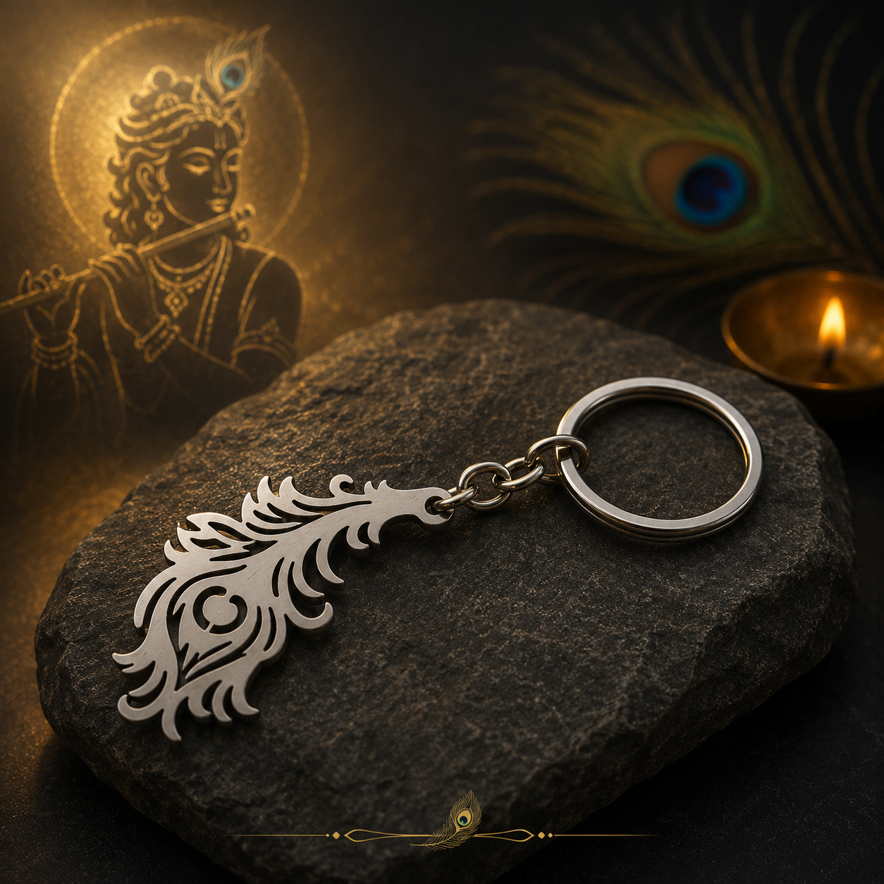 Peacock Feather Metal Keychain