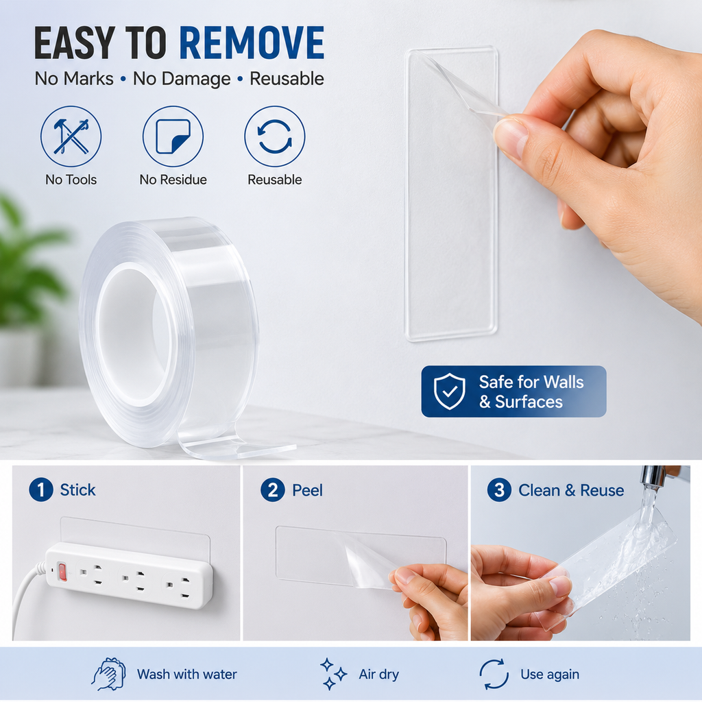 Double Sided Nano Adhesive Transparent Tape (3 Meter)
